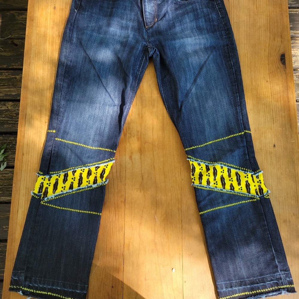 Reworked Joe's Jeans Womens Honey Crop Dark Wash Yellow Stitching Ankle Upcycle